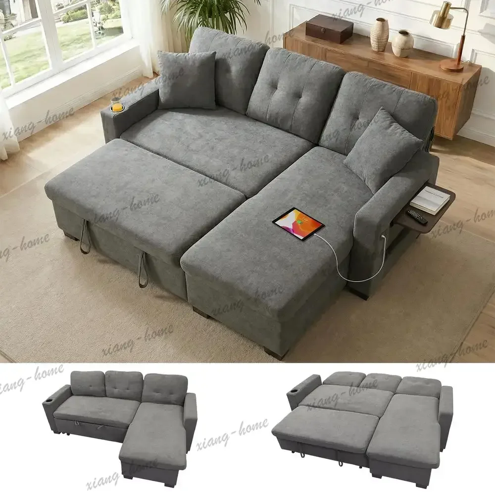 lsL Shaped Sleeper Sofa Bed, Pull Out Sectional Couch with Storage Chaise Reclining Backrest, Sectional Couches for Living Room