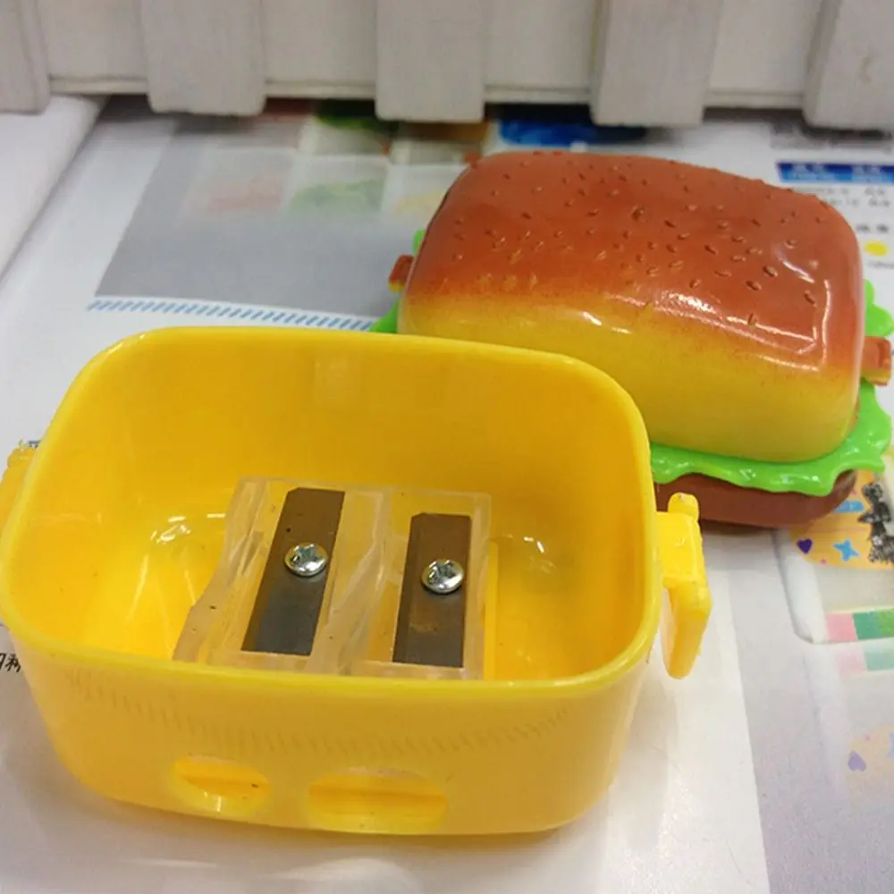 With Two Erasers Hamburger Pencil Sharpener Cute Writing Drawing Pencil Cutting Tools Sketching 2 in1 Stationery