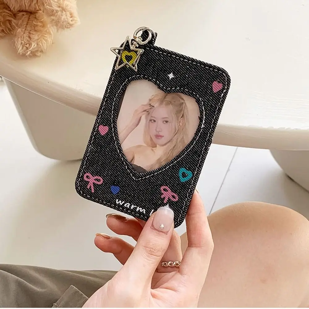 Fashion Y2k Denim Star Card Holder Backpack Hanging Card Case Bag Pendant Cards Protector Keychain Student Card Cover Photocard
