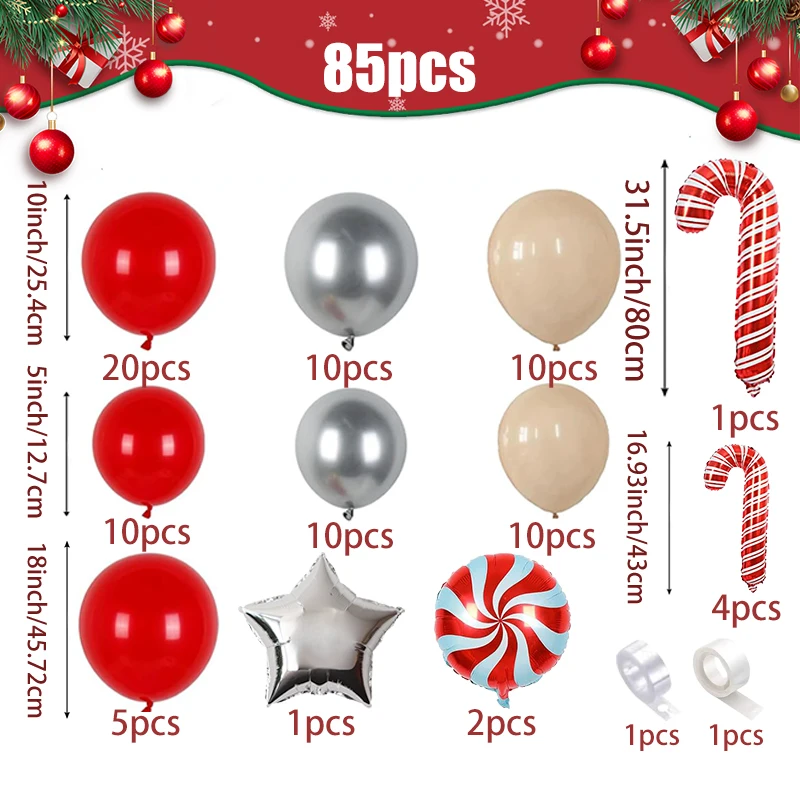 مجموعة بالونات عيد الميلاد مكونة من 85 قطعة، بالونات من رقائق الحلوى باللون الأحمر والأخضر والأبيض لعيد الميلاد والعام الجديد، مجموعة إكليل على شكل فيونكة #2