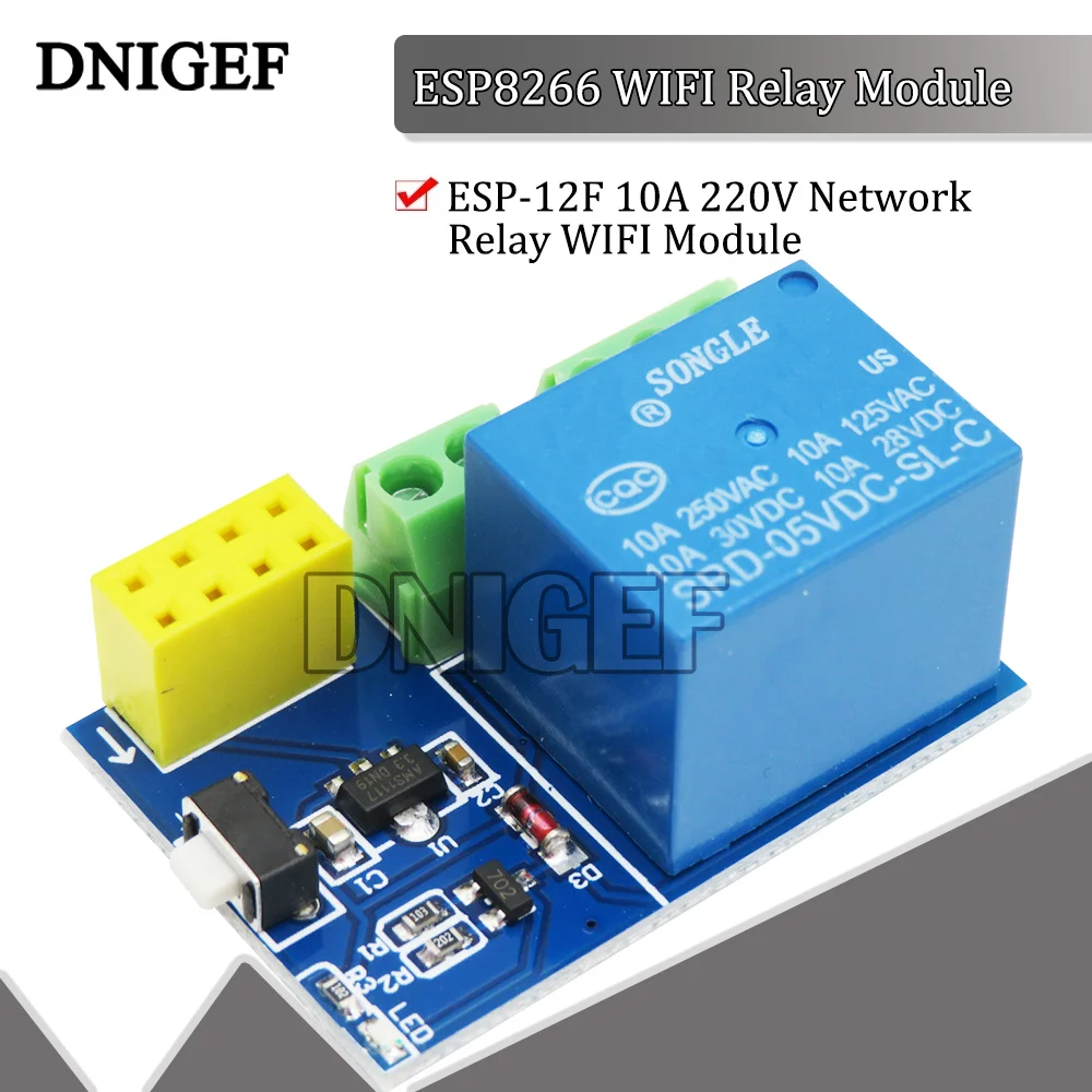 DNIGEF ESP8266 WIFI Relay Module ESP-12F 10A 220V Network Relay WIFI Module Input DC 7V~30V 4 Layers Board TVS Input Automatic