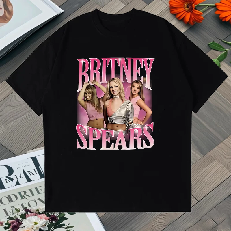 

Hot Sale Singer Britney Spears Beautiful Photo Graphic Men Women Hip Hop Oversized short sleeve T-shirts 100% Cotton O-Neck Tops