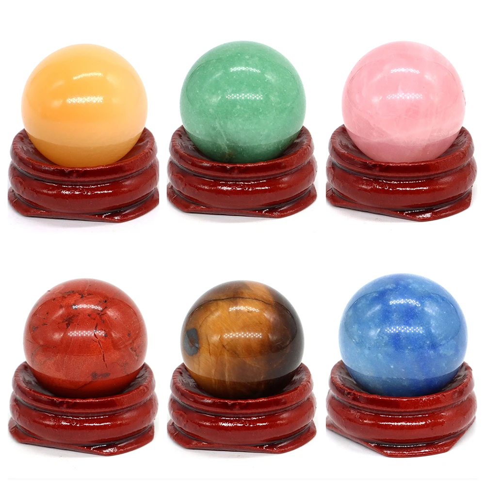 

25mm Crystal Sphere Round Beads Natural Stone Reiki Healing Quartz Ball Amethyst Obsidian Mineral Specimen Globe Home Decoration