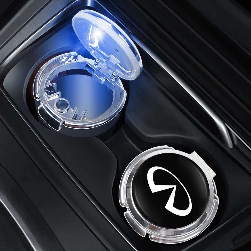 منفضة سجائر مثبتة على السيارة مع إضاءة LED ليلاً لسيارة إنفينيتي Q50 Q50L Q60 Q70L QX30 QX50 QX60 QX70 QX80 ESQ FX35 Q30 EX JX35 G3