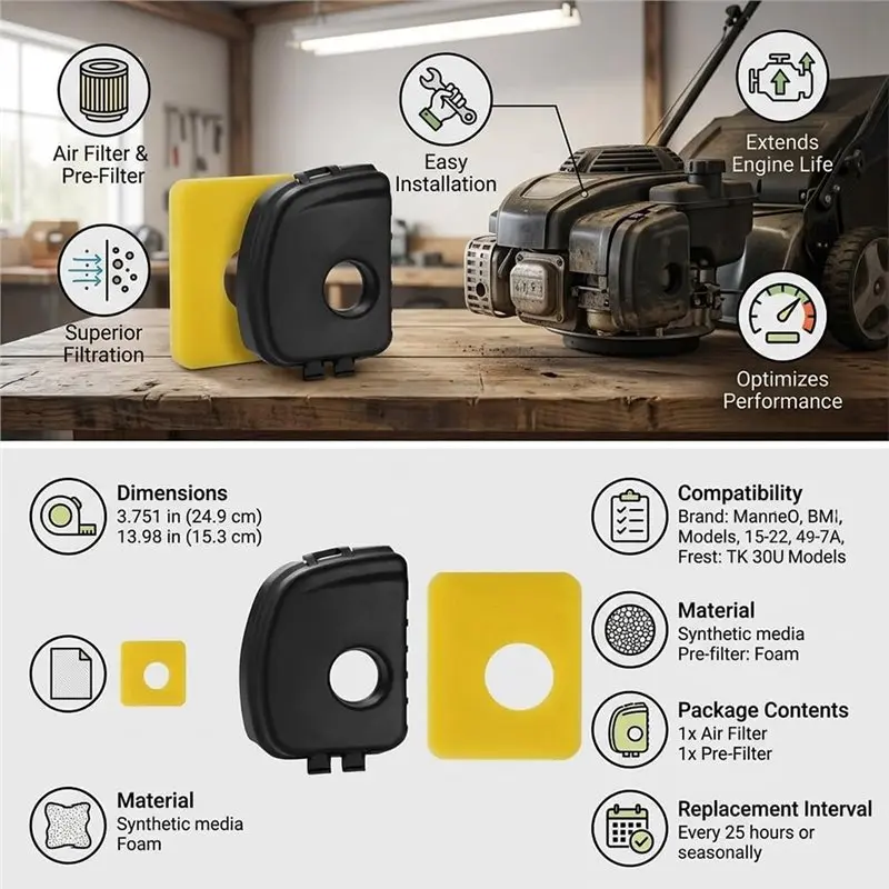 Hot Sale-For Lawn Mower Garden Engine Air Filter Cover Foam Filter Service Kit With Primer Bulb Spark Plug Maintenance Parts