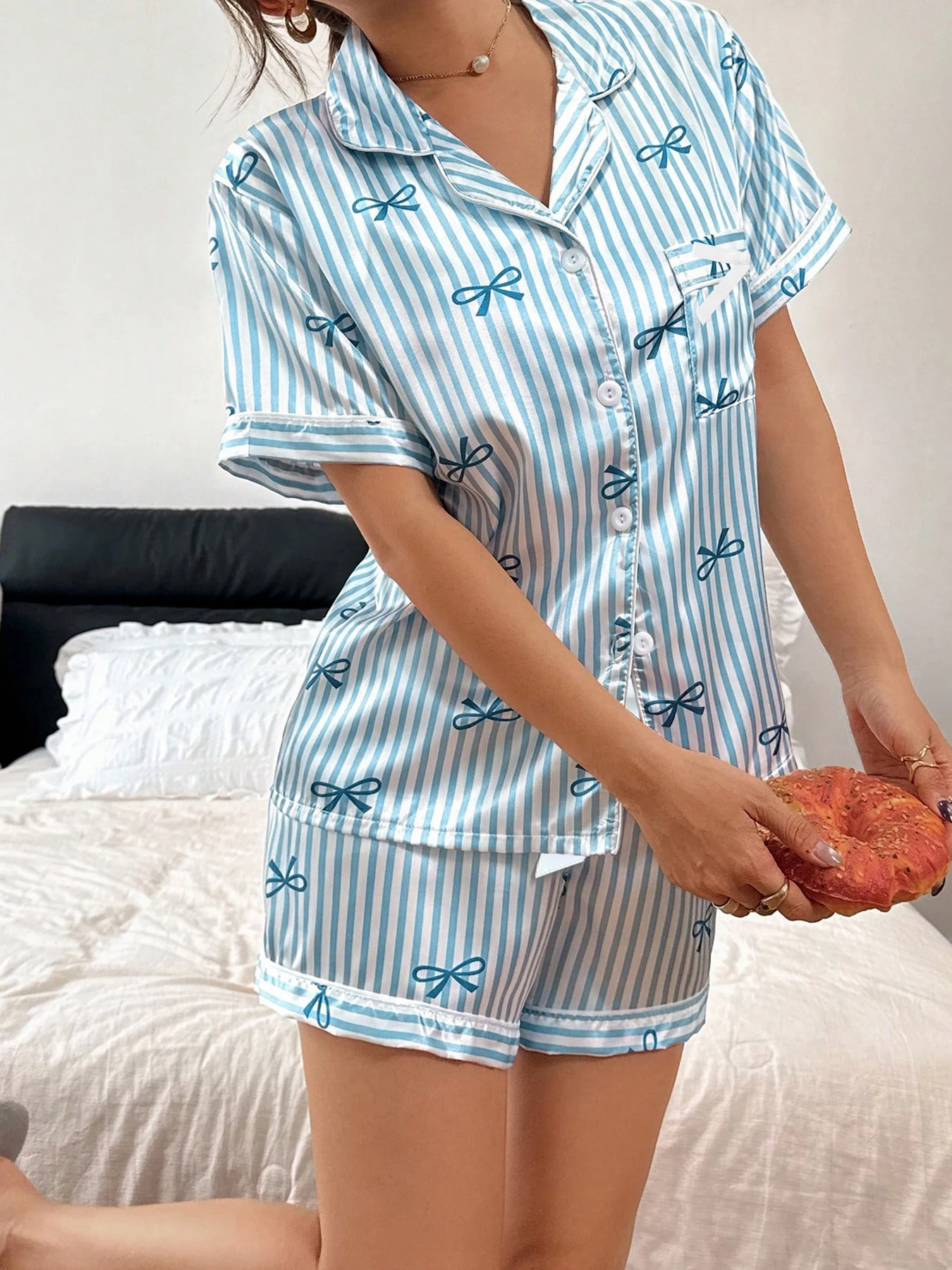 Pajamas for Women Bow Tie Stri - Silk Tie Striped avis et prix