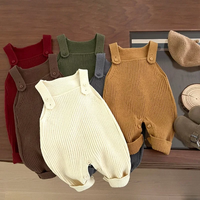 2026 Infant Babys Boys Knit Strappy Pant BELLBELL Autumn Solid Newborn Boys Overalls Toddler Kids Boys Ribbed Versatile Pants