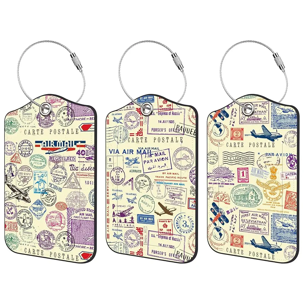 

Free Shipping3 Pack Luggage Tag for Suitcase Vintage Travel Stamp Leather Travel Cruise Luggage Tag with Stainless Steel Loop Na