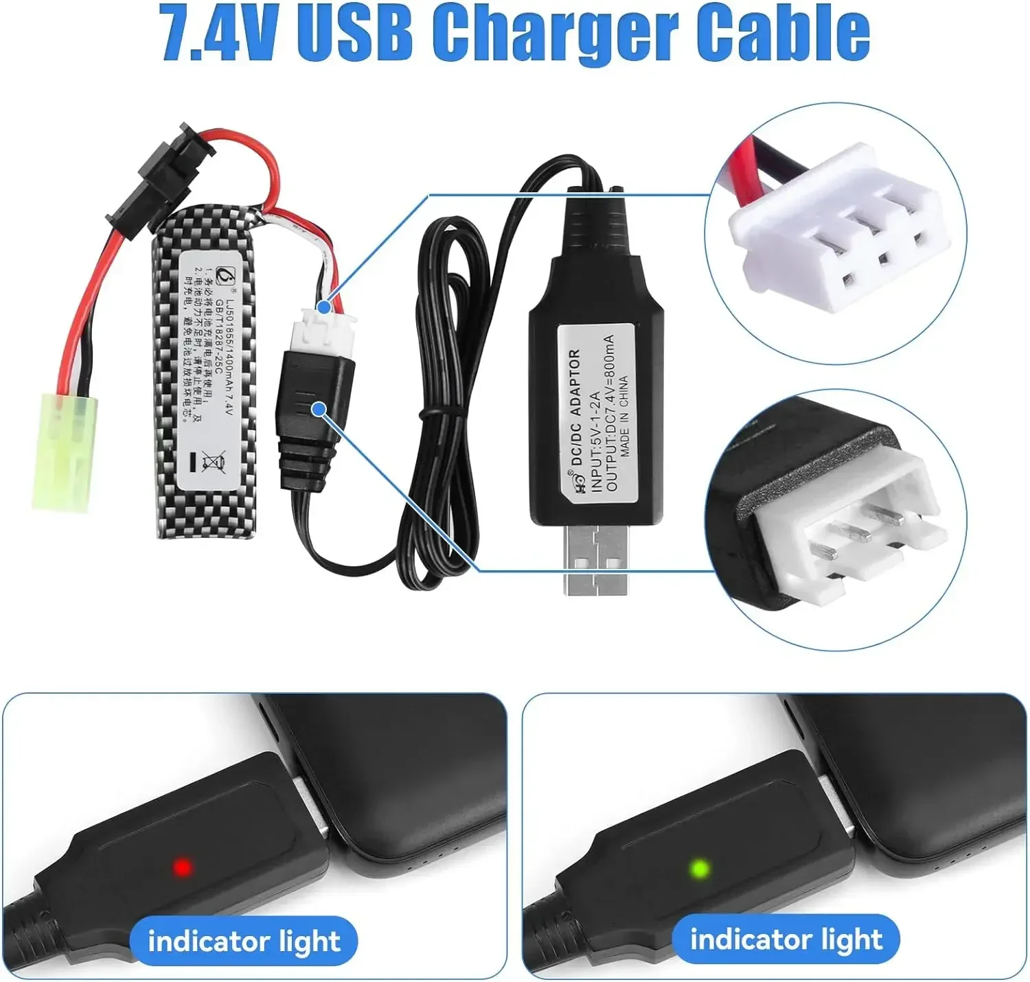 7.4V 1400mAh 25C Lipo Battery for Water Gun RC Electric Toy Airsoft Pistol Gel Gun STD-X2 Automatic Splatter Ball