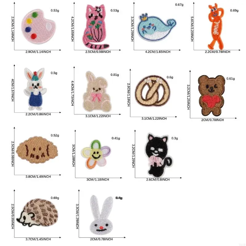 13 Pcs Cartoon Cats Embroidered Patches Iron On Patches Flowers Sew on Patches Y08E