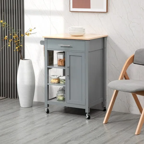 ZK30 Compact Kitchen Island Cart on Wheels Rolling Utility Trolley Cart Grey-AS Scandinavian Style Simple Shelf