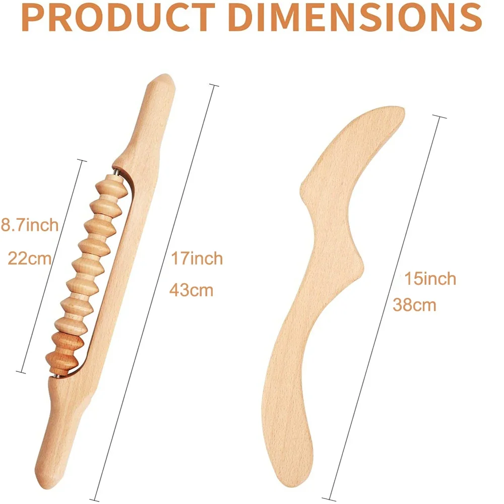 Natural Wooden Lymphatic Drainage Handheld Massager Stick for Anticellulite, Gua Sha Tools for Body Shaping, Muscle Pain Relief