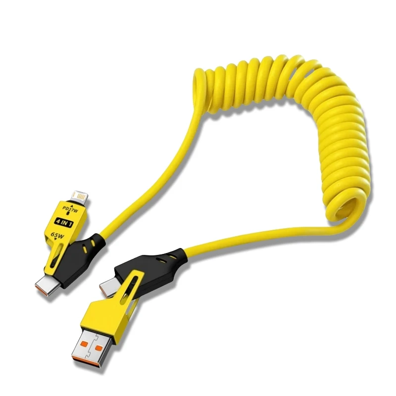 Aliexpress 4 in 1 65W 6A Spring Short Data Cable Telescopic Quick Charger USB Type C Wire Fast Charging Sync for iPhone 15 14 13 12 Pro Max - Aliexpress Deal