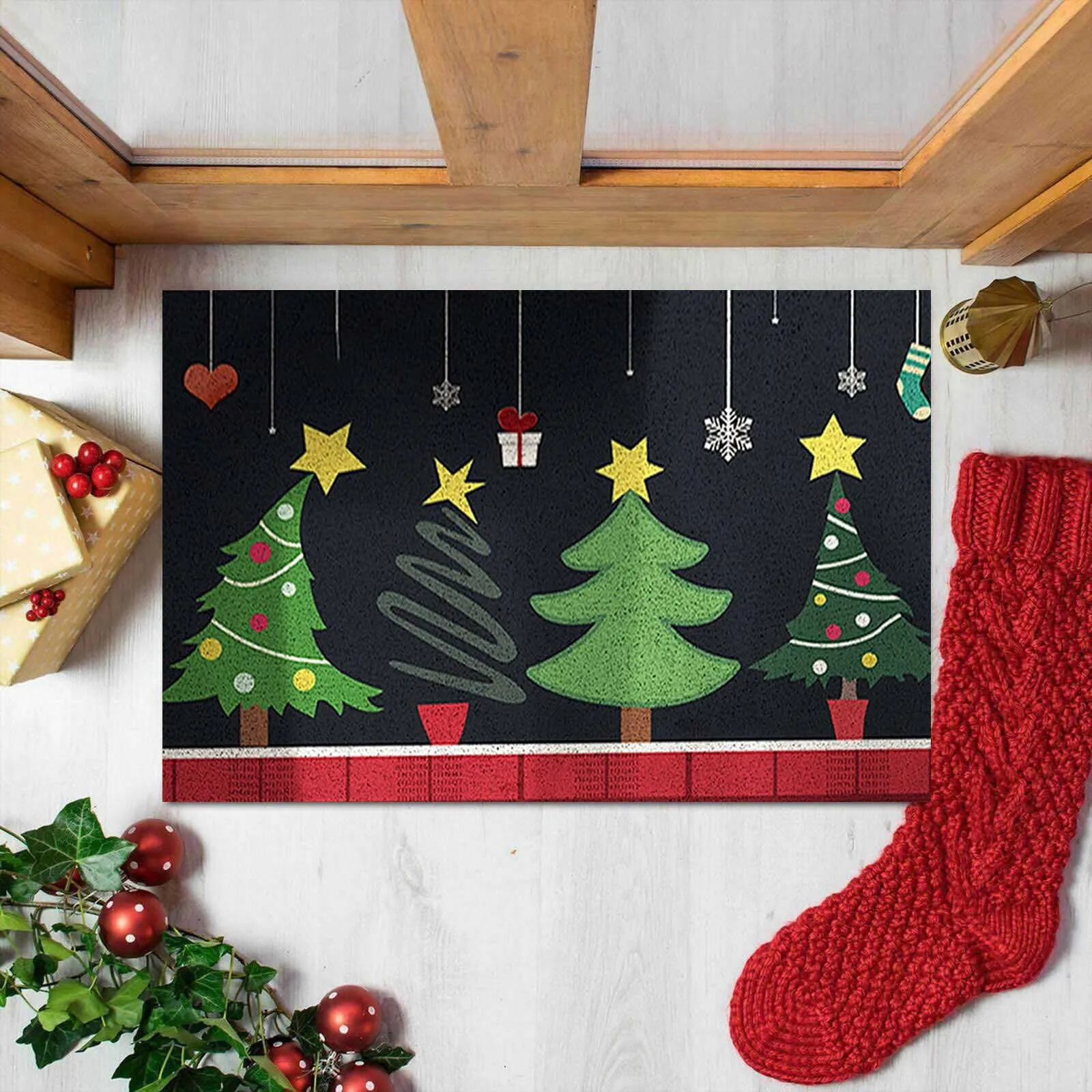 Christmas Doormat Outdoor Entrance Non Slip Christmas Front Door Mat Xmas Decorative Washable Winter Extra Large Soft Blanket