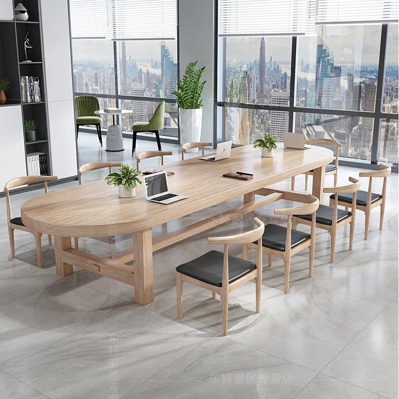 Oval solid wood office conference table simple and modern, large meeting office meeting guests