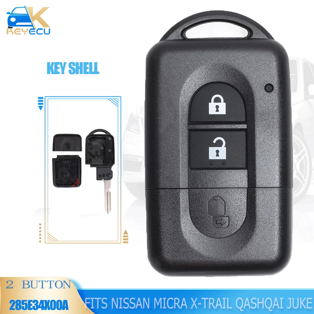 Keyecu 2 botão dobrável remoto chave caso escudo fob para nissan micra x-trail qashqai juke duke pathfinder nota sem corte lâmina