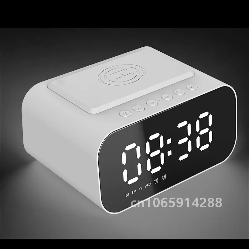 Digital Alarm Clock Bluetooth Speaker FM Radio Wireless Charger Phone Charging Pad  USB Fast Charger Table Clock