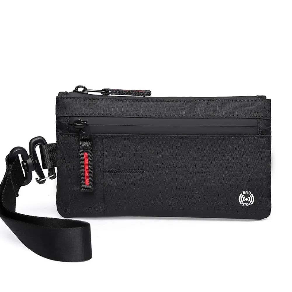 

Anti Theft RFID Blocking Zip Clutch with Wristband Slim with Zipper Men Wallets 3 External Slots Coin Purse Travel