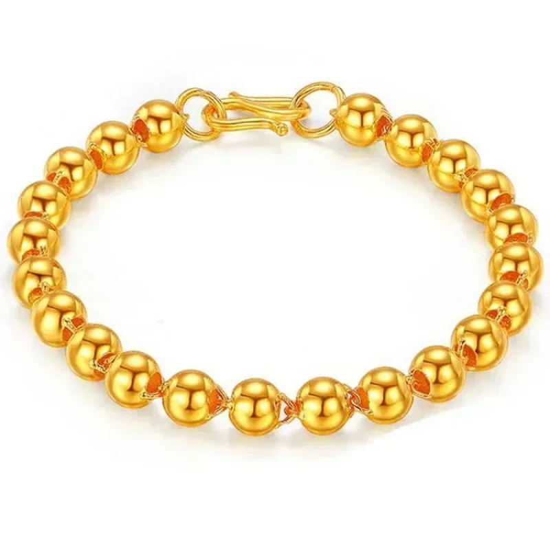 

AU999 Womens Gold Bracelet 3D Fashion Gift Fortune Bead Chain 24K Pure Gold Tank Chain Jewelry Seal Pendant