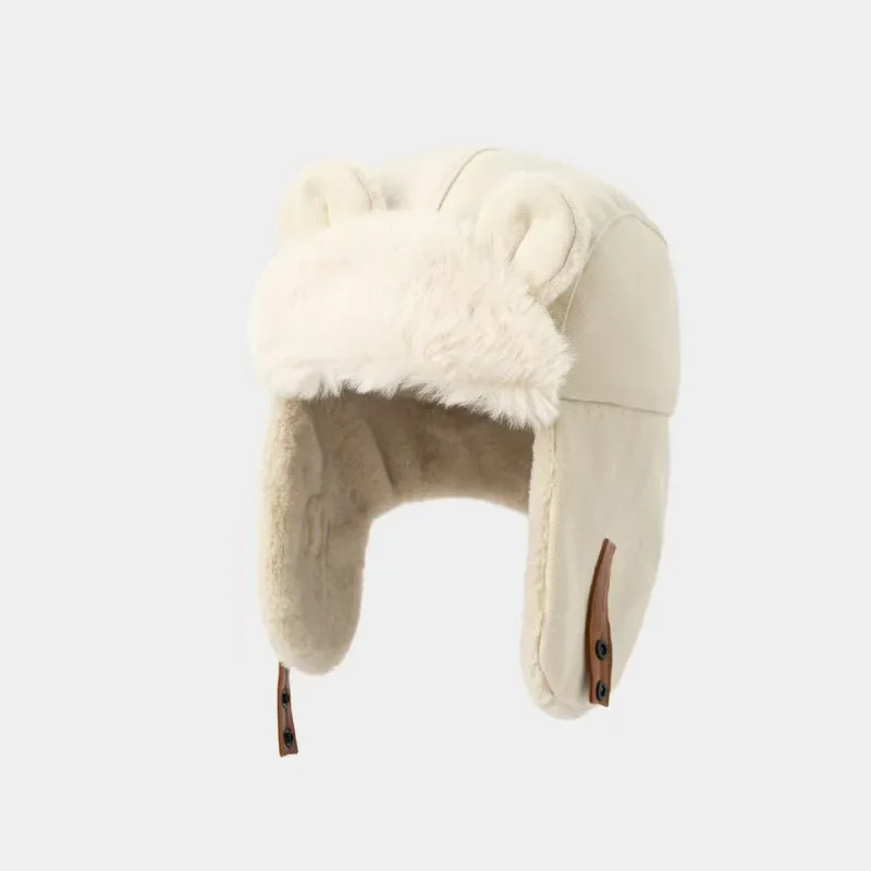 Зимняя защитная шапка с милым медведем, чепчики в японском стиле, утолщенная теплая велосипедная шапка для альпинизма, лыжная шапка для пары