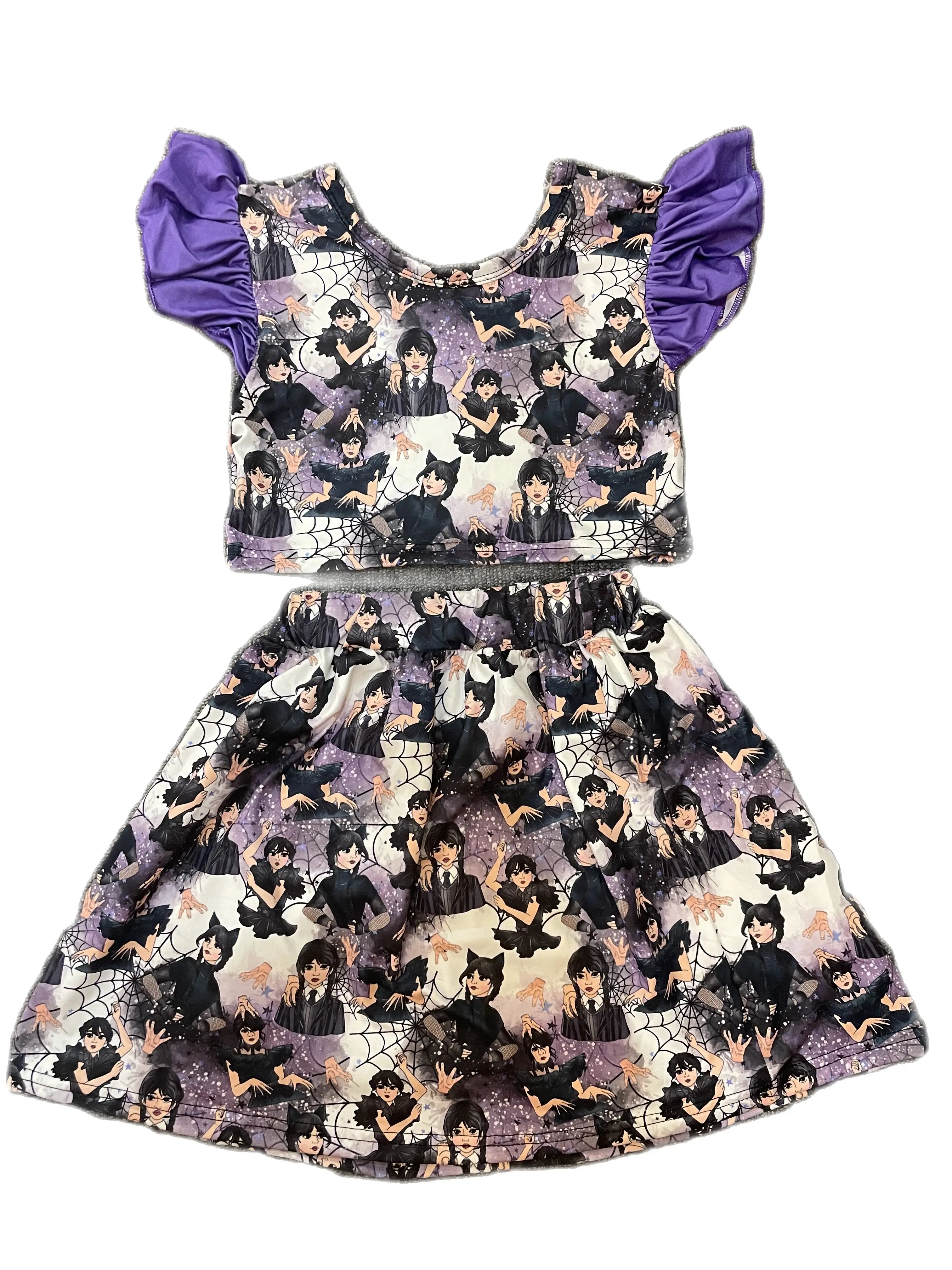 

Children Girls Summer Clothes Outfits Kid Girls Short Sleeve Bull Print T-shirt +skirt Sets