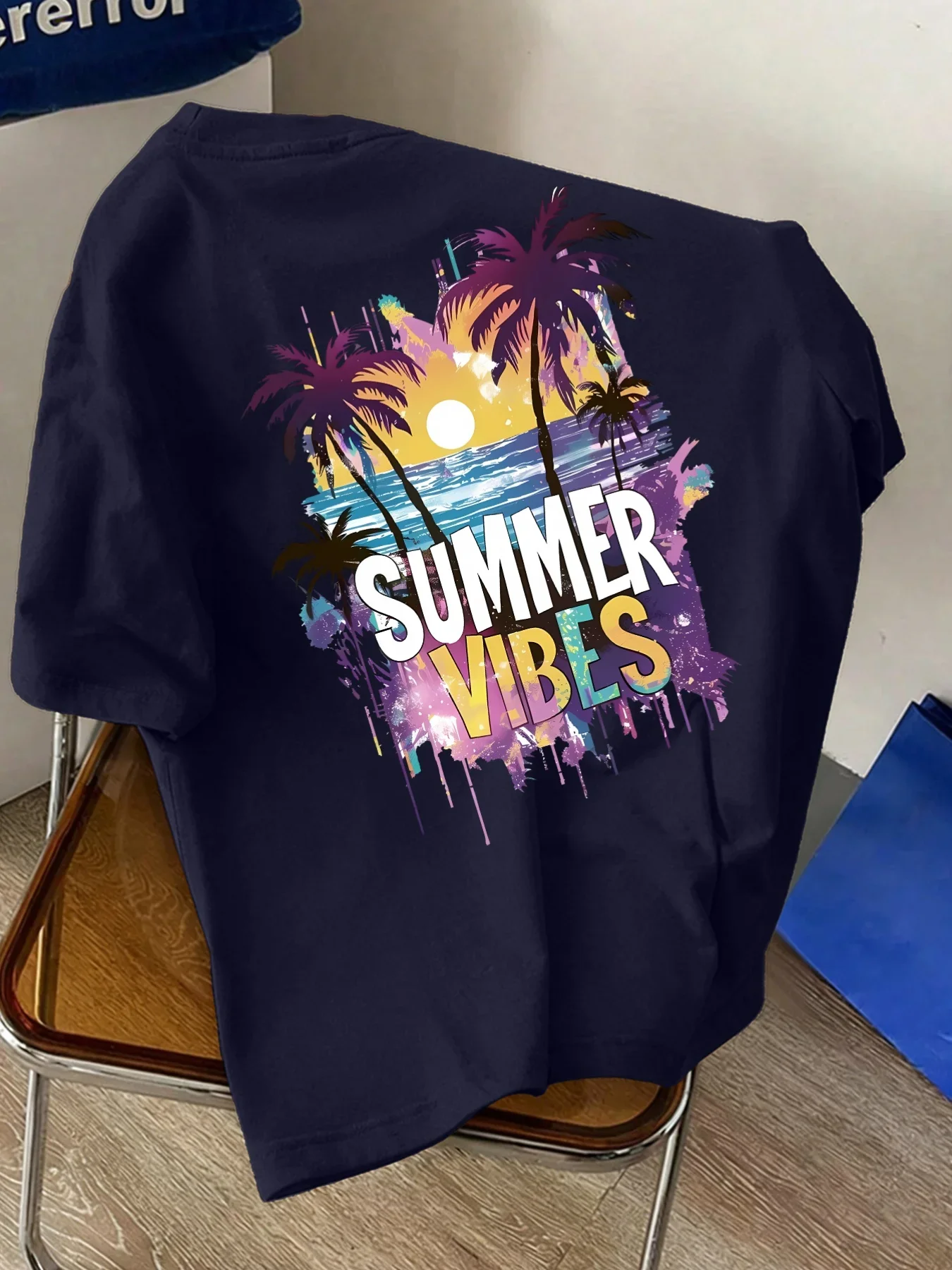 Men's 100% Cotton T-Shirt Summer Palm Tree Sunset Graffiti Crew Neck Short Sleeve Loose Fit Tropical Beach Vacation Casual Top
