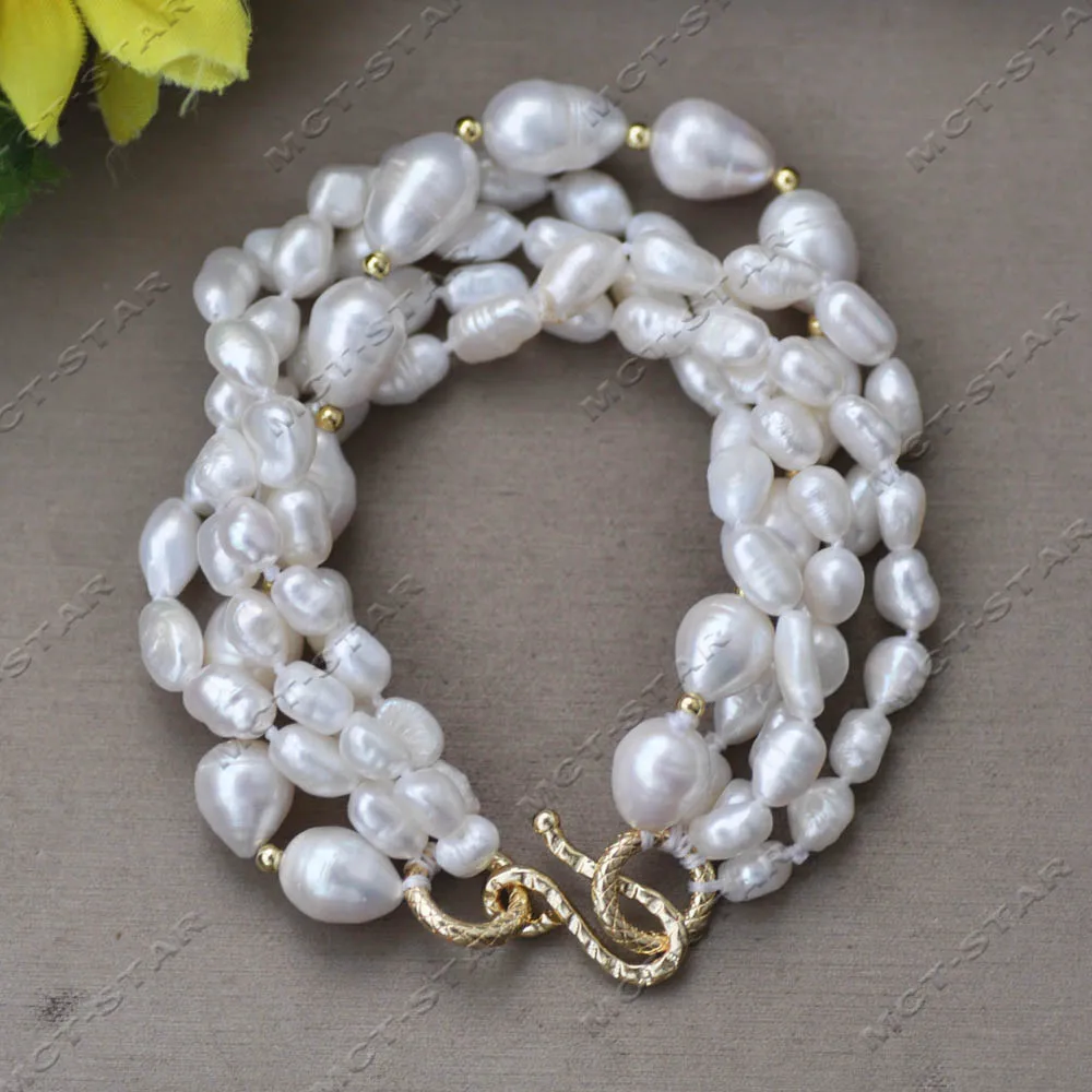 

MCT·STAR 5Row 8" 13cm White Rice Baroque Freshwater Pearl Bracelet (Z14261)