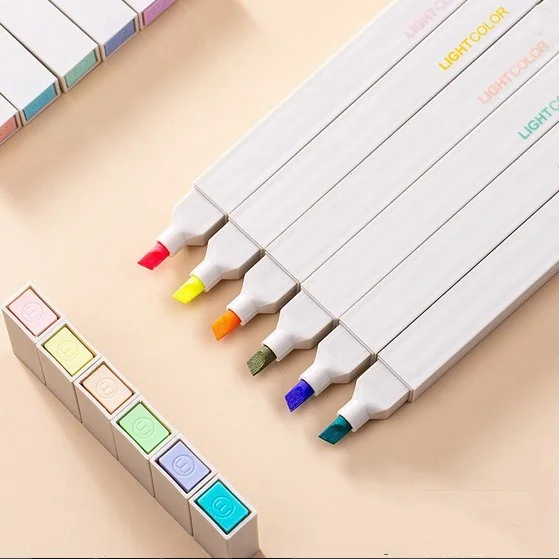 6PCS Fluorescent Highlighter Pens Aesthetic Double Headed Pastel Kawaii Colored Markers Pens Stationery School Office Supplies