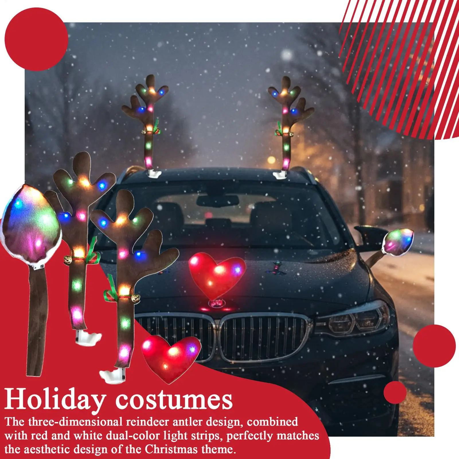 

Car Reindeer Antler Kit Holiday Costume With LED Lights Reindeer Christmas Decoration For Holiday Van Party Seasonal Celebration