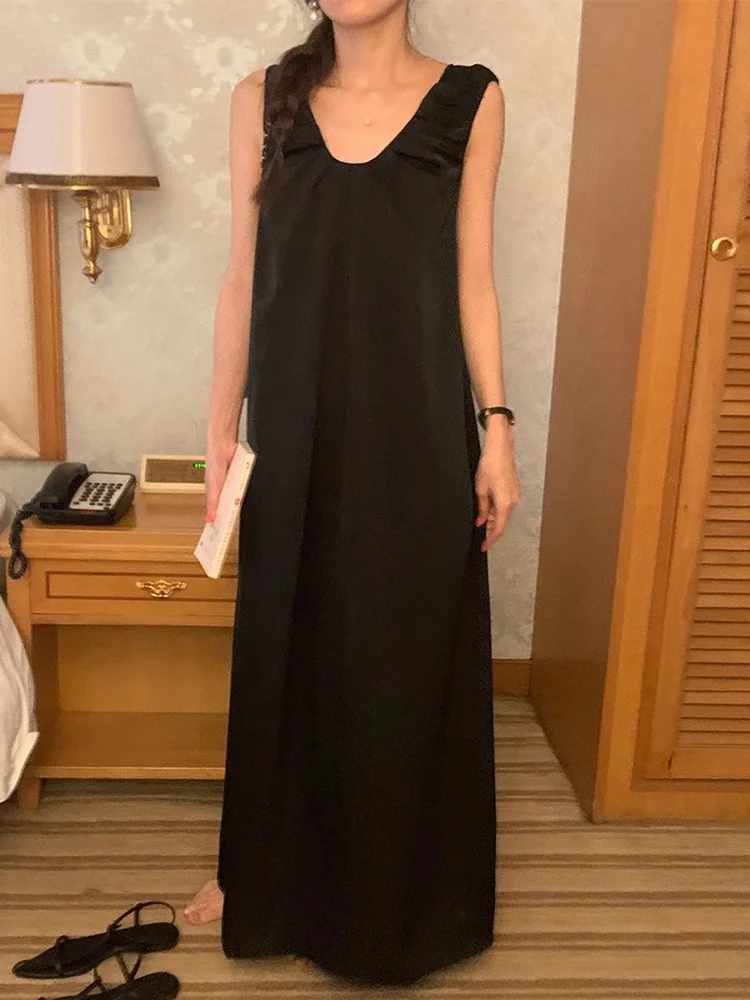 Ele V-Ne plissettato Ba Design gilet lungo sopra il ginocchio allentato Dr Vita alta da donna coreana Sle Summer Dr