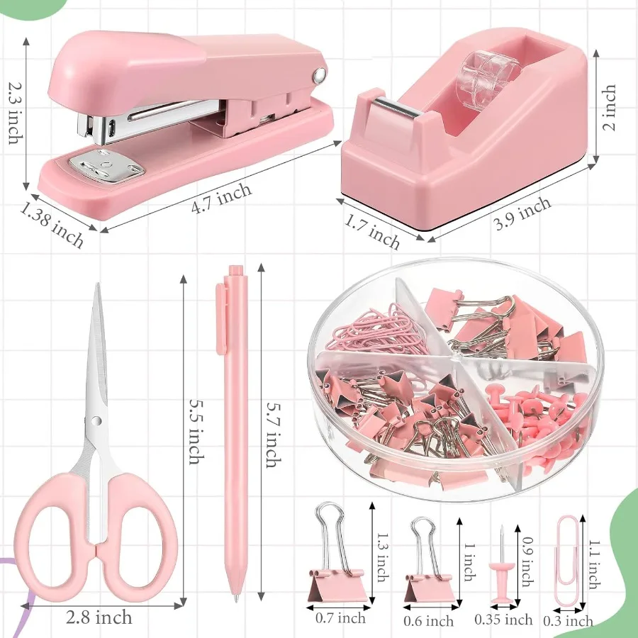 6 conjunto de acessórios de mesa kit material de escritório ilude bonito grampeador fita dispensador caneta esferográfica clipes de papel cauda longa cal