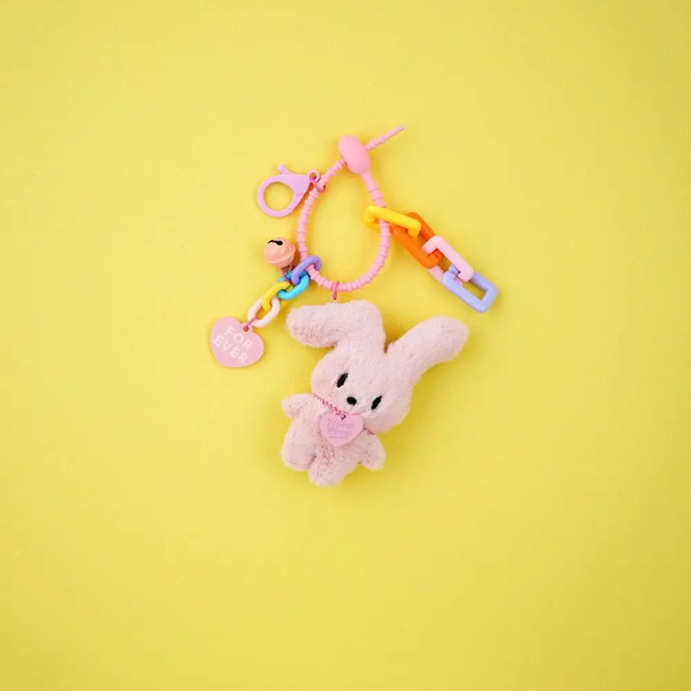 PP Cotton Plush Rabbit Keychain Fluffy Squinting Bunny Stuffed Toys Pendant Ins Collection Bunny Heart Keyring Backpack Decor