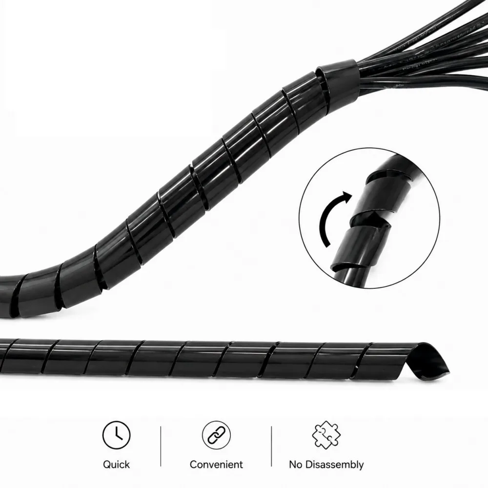 Cable Sleeve Winding Pipe Spiral Wrapping Black Wire Organizer Sheath Tube 4-30MM Management Protector Spiral Wrap Winding Cable