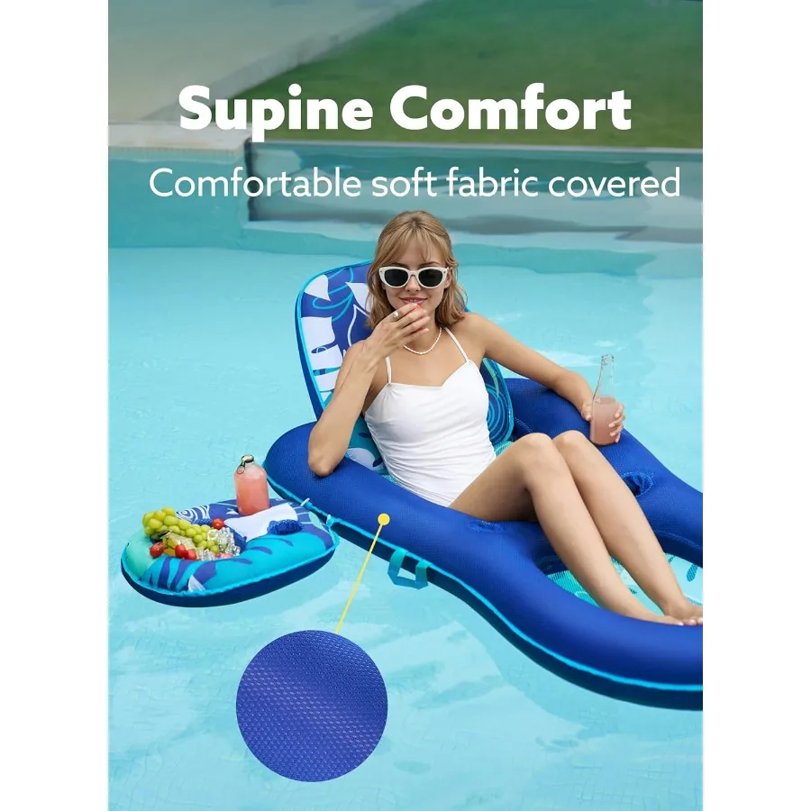 Sloosh piscina flutua espreguiçadeira adulto tecido piscina floaties lounge conversível 2-em-1 flutuante água floaty com porta-copos ajustável