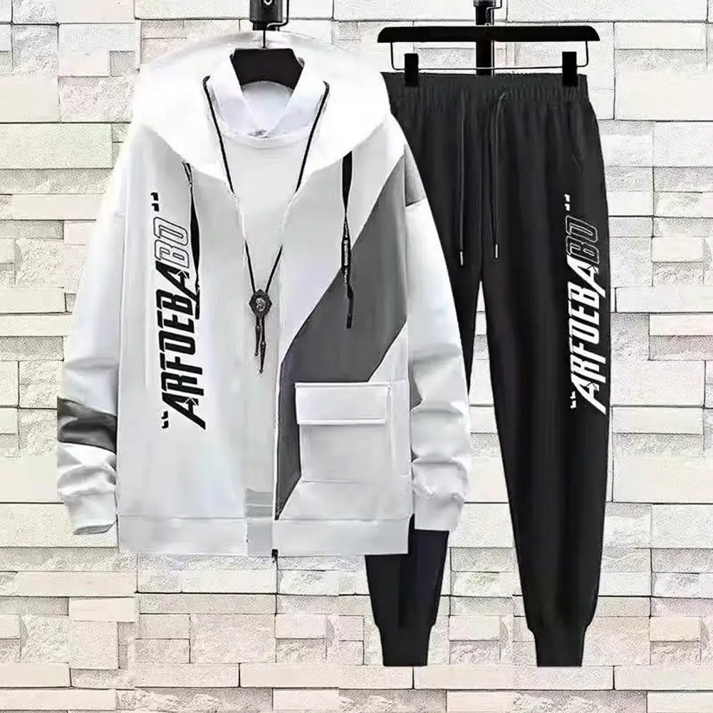 Simple Hoodie Coat Pants Sportswear Men Tracksuit Drawstring Men Autumn Letter Print Loose Tracksuit Outfit Windproof