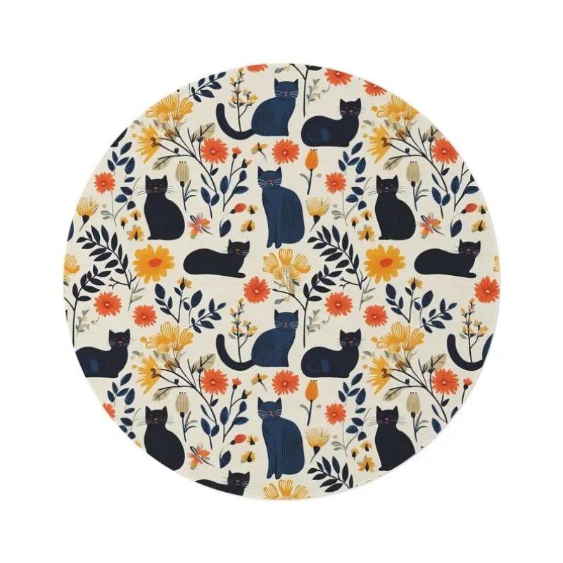 

Круглый ковер с кошачьей тематикой и абстрактным принтом, нескользящий и грязеотталкивающий напольный коврик для гостиной, спальни или туалетного столика