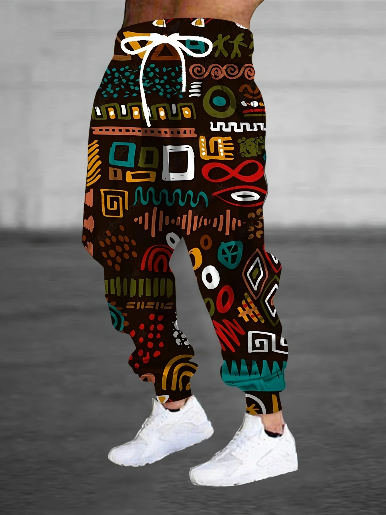 3D Abstract Tribal Pattern Street Pants Men's Side Pockets Elastic Drawstring Sweatpants Joggers Pants for Men Casual Trousers