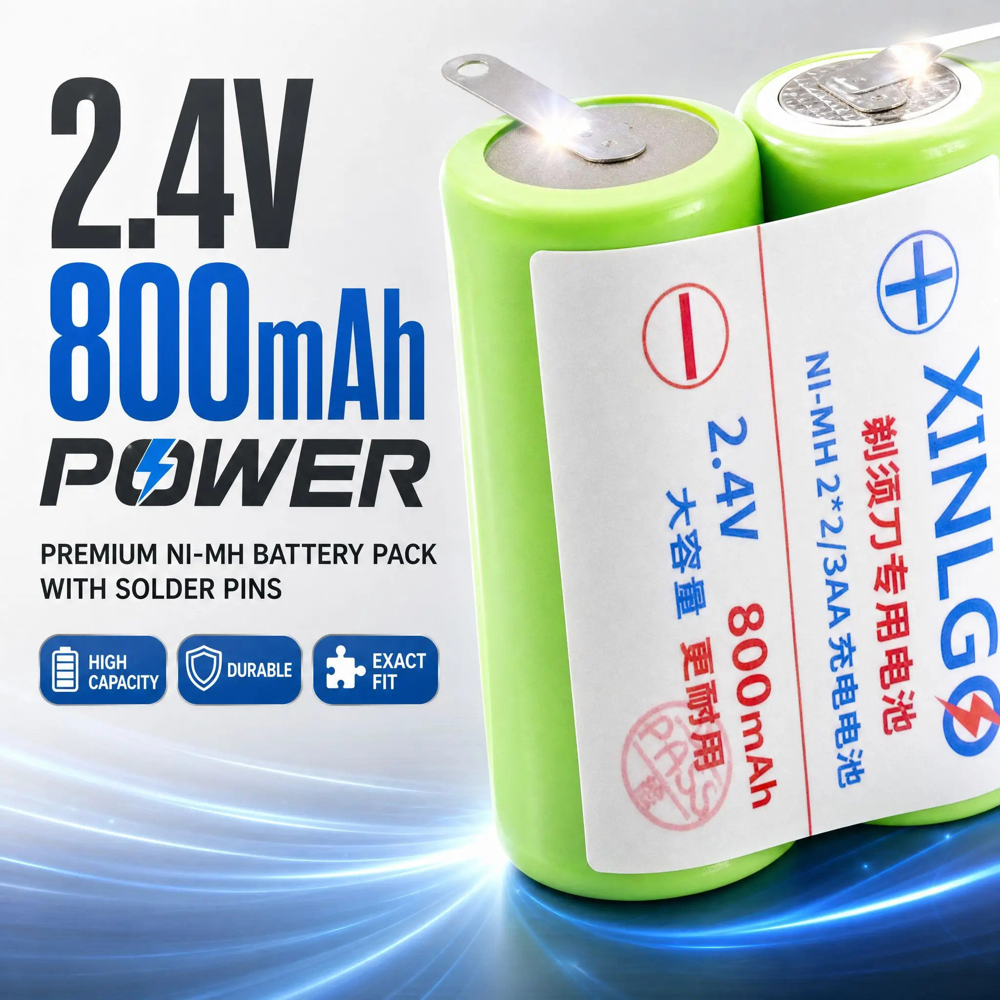 With Solder Tabs 2.4V 2/3AA Battery 2pins for Electric Shaver Razor Trimmer Hair Clipper Welding Pin Rechargeable Ni-MH Battery