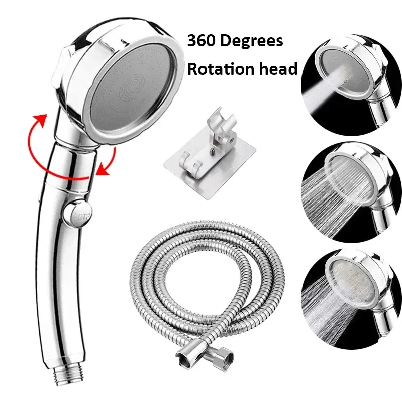 

3 Modes Shower Head High Pressure Adjustable 360 Degrees Rotating with Stop Button Hose Water Saving Handheld Bathroom Shower