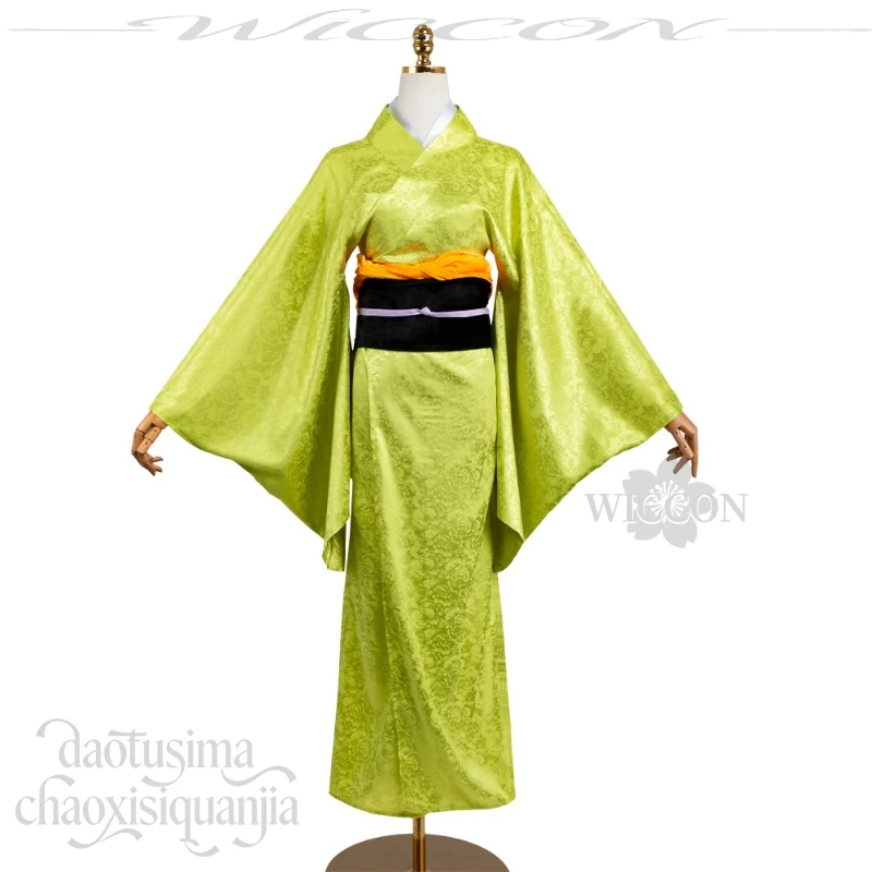 green japanese dress Kotoha Anime Horror Movie Cosplay Outfit Kimono Long Black Wigs Christmas Halloween Kawaii Costume Illusion Mesh