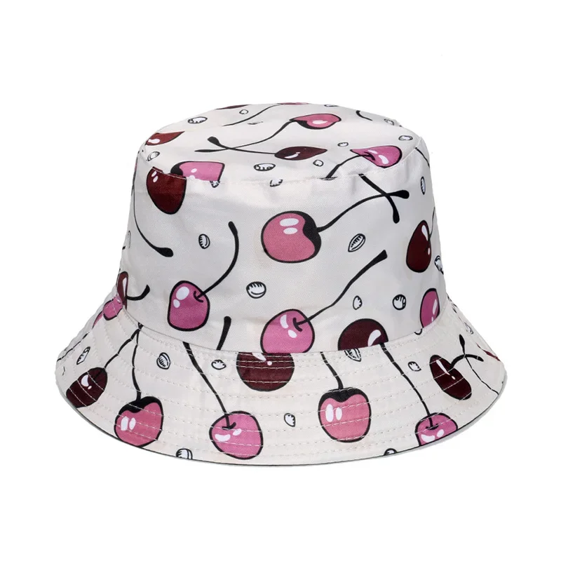 Sombrero de pescador con estampado de frutas ámbar, gorro de pescador con estampado de cereza, Reversible de doble cara, 58cm, para exteriores, verano, nuevo estilo, 2023