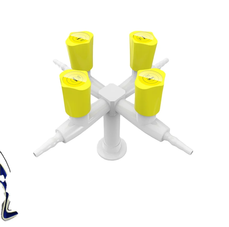 Valvola per Gas da laboratorio a quattro vie montata su tavolo/ponte, raccordi per Gas, controlli del rubinetto del Gas
