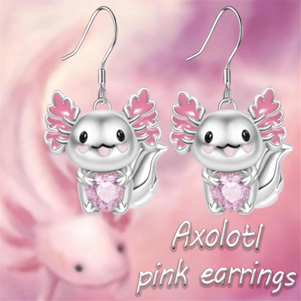 one pair Cute Cartoon Axolotl Pink Crystal Pendant Earrings for Women Fashion Girls Hook Earrings Jewelry Birthday Gift серьги