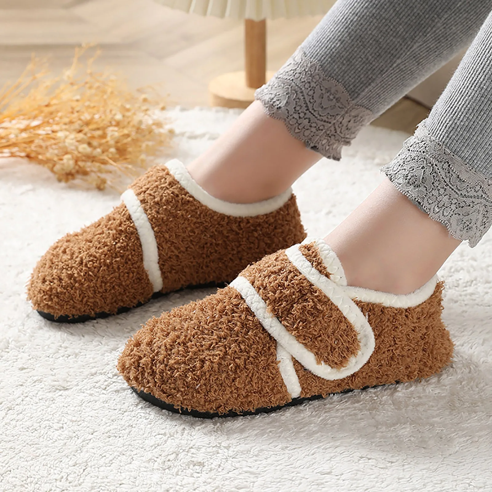 Women Men Cotton Slippers Solid Warm Kids Winter Home Shoes Boys Girls Plush Floor Shoes Indoor Soft Sole Anti-slip Cotton Shoes