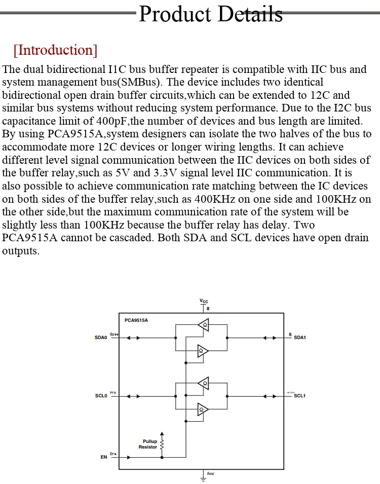 PCA9515A Zweikanaliges bidirektionales I2C-Bus/SMBus-Repeater-Modul I2C-Puffer – Detail 2