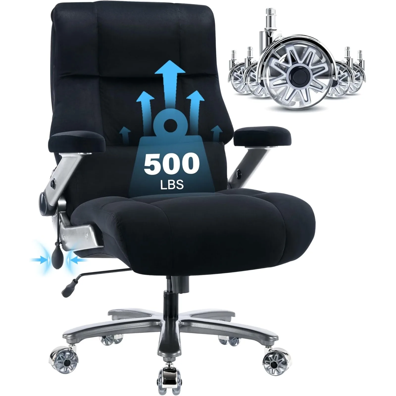 

US Big and Tall Office Chair 500lbs- Executive Desk Chair with Adjustable Lumbar Support 3D Flip UP Arms- Heavy Duty Quiet