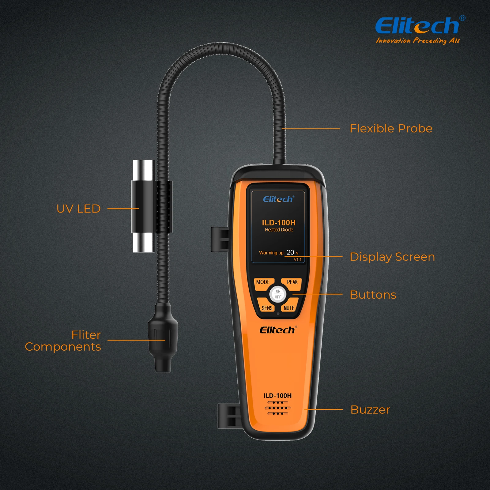 Elitech ILD-100H HVAC rilevatore di perdite di refrigerante sensore a diodi riscaldato Life alogeno Freon Sniffer, rilevamento dell'aria condizionata