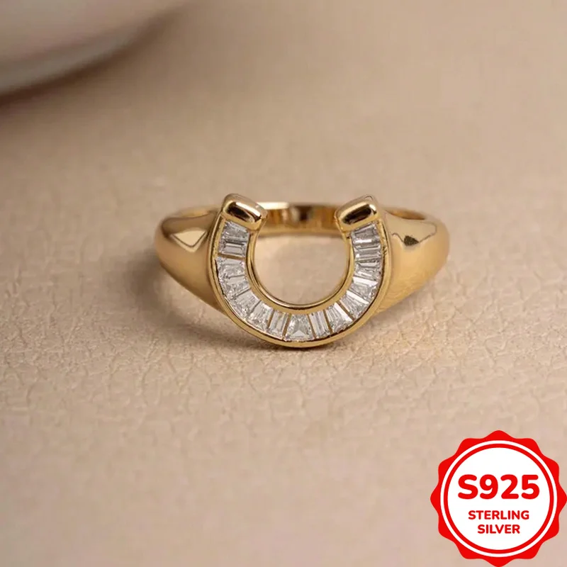 Classic and Simple Genuine S925 Silver Geometric U-shaped Yellow Ladies Commuting All-match Ring