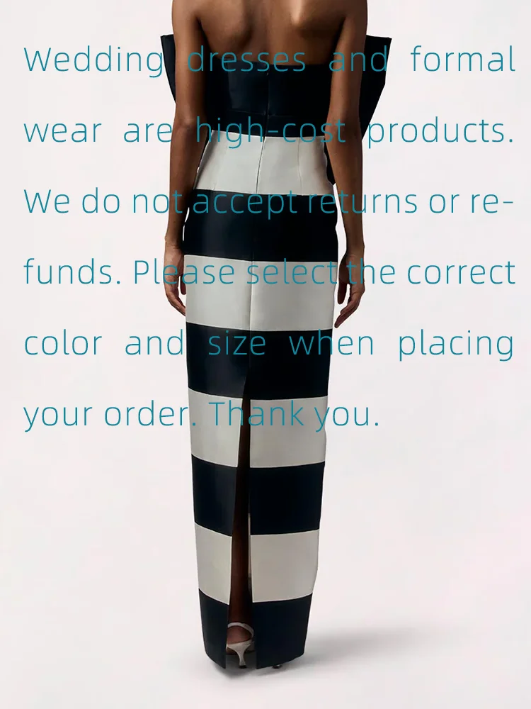 モダンなストラップレスボウノースリーブコントラストカラーストレートフォーマルイブニングドレス誕生日パーティープロムドレスカスタマイズ