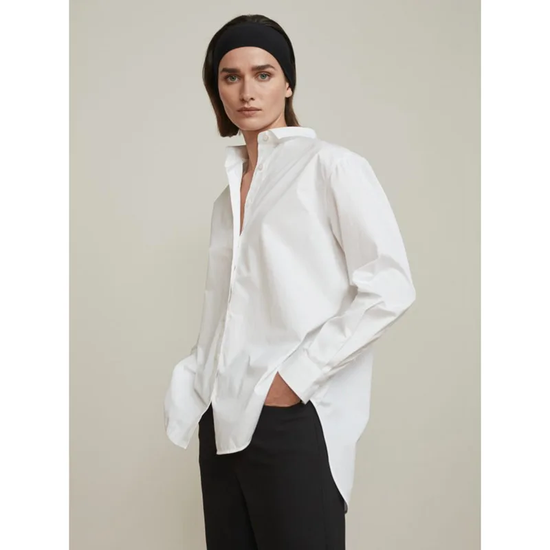 

Women Brand Casual Blouses Lady Fashion Commuting Loose Lapel Long-sleeved A-line shirt